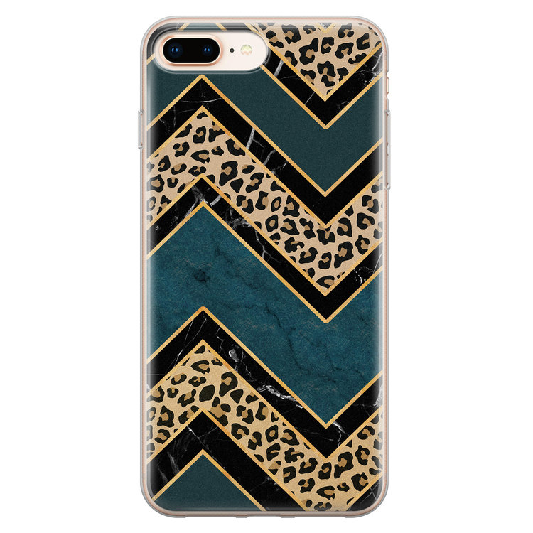 Leuke Telefoonhoesjes iPhone 8 Plus/7 Plus siliconen hoesje - Luipaard zigzag