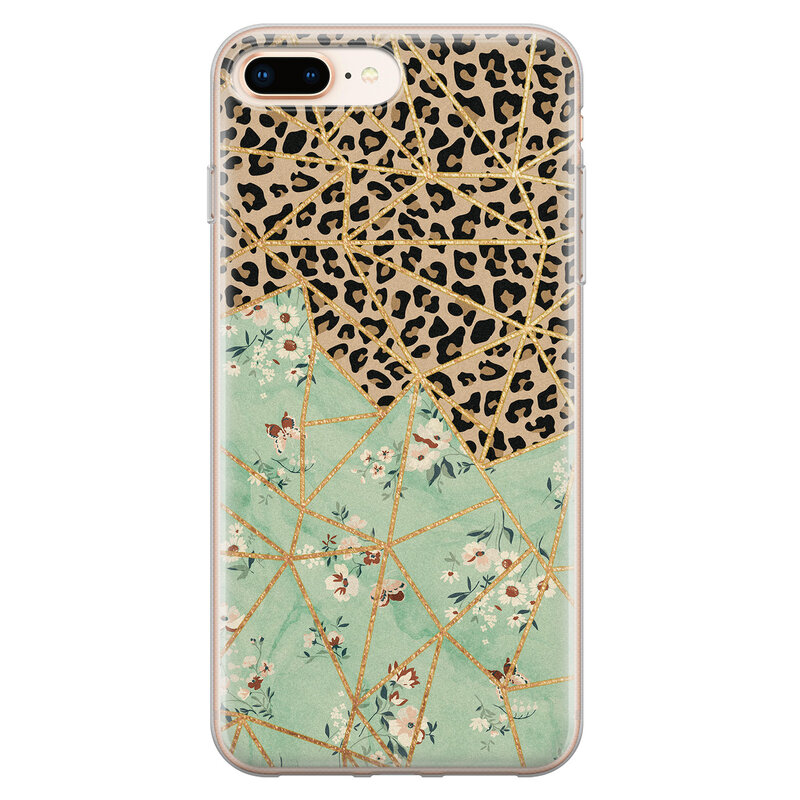 Leuke Telefoonhoesjes iPhone 8 Plus/7 Plus siliconen hoesje - Luipaard flower print