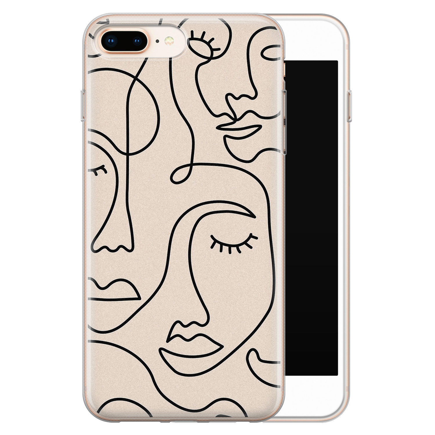Leuke Telefoonhoesjes iPhone 8 Plus/7 Plus siliconen hoesje - Abstract gezicht lijnen