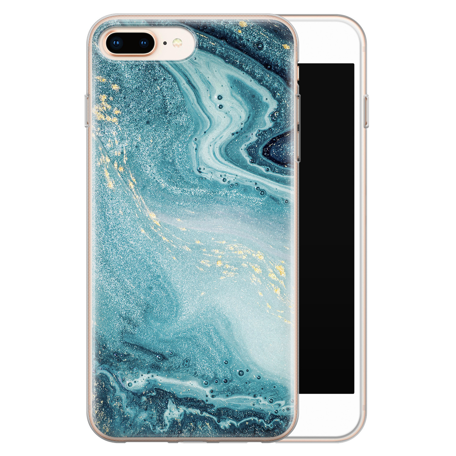 Leuke Telefoonhoesjes iPhone 8 Plus/7 Plus siliconen hoesje - Marmer blauw