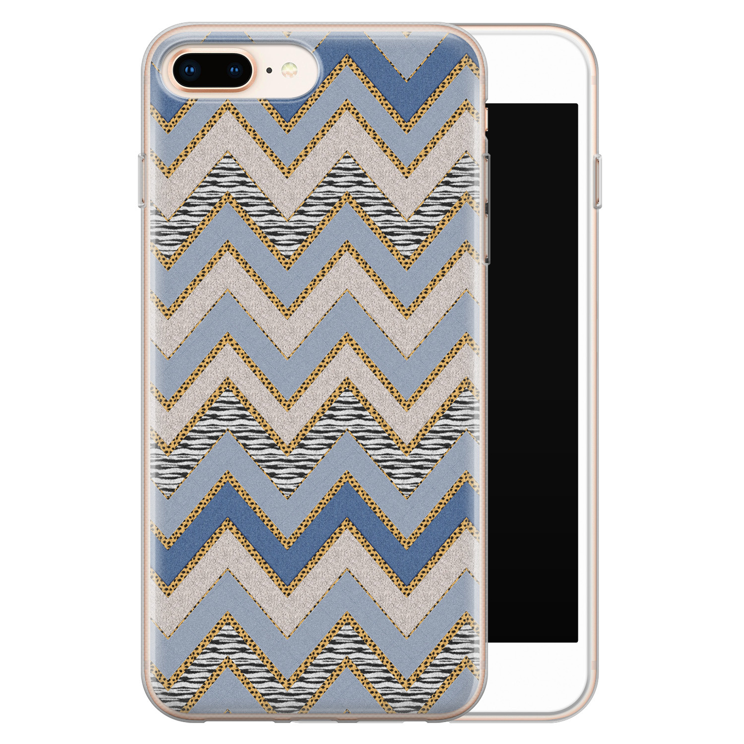 Leuke Telefoonhoesjes iPhone 8 Plus/7 Plus siliconen hoesje - Retro zigzag