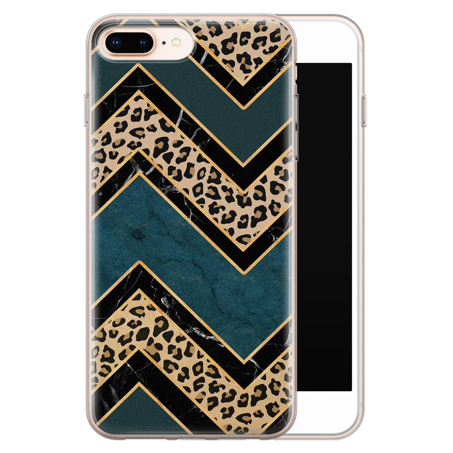 Leuke Telefoonhoesjes iPhone 8 Plus/7 Plus siliconen hoesje - Luipaard zigzag