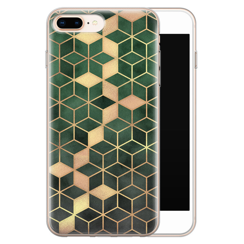 Leuke Telefoonhoesjes iPhone 8 Plus/7 Plus siliconen hoesje - Green cubes