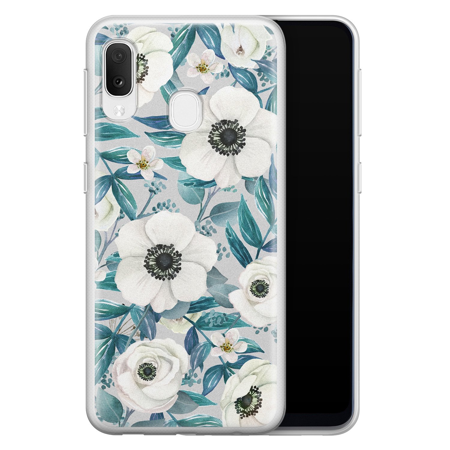 Leuke Telefoonhoesjes Samsung Galaxy A20e siliconen hoesje - Witte bloemen