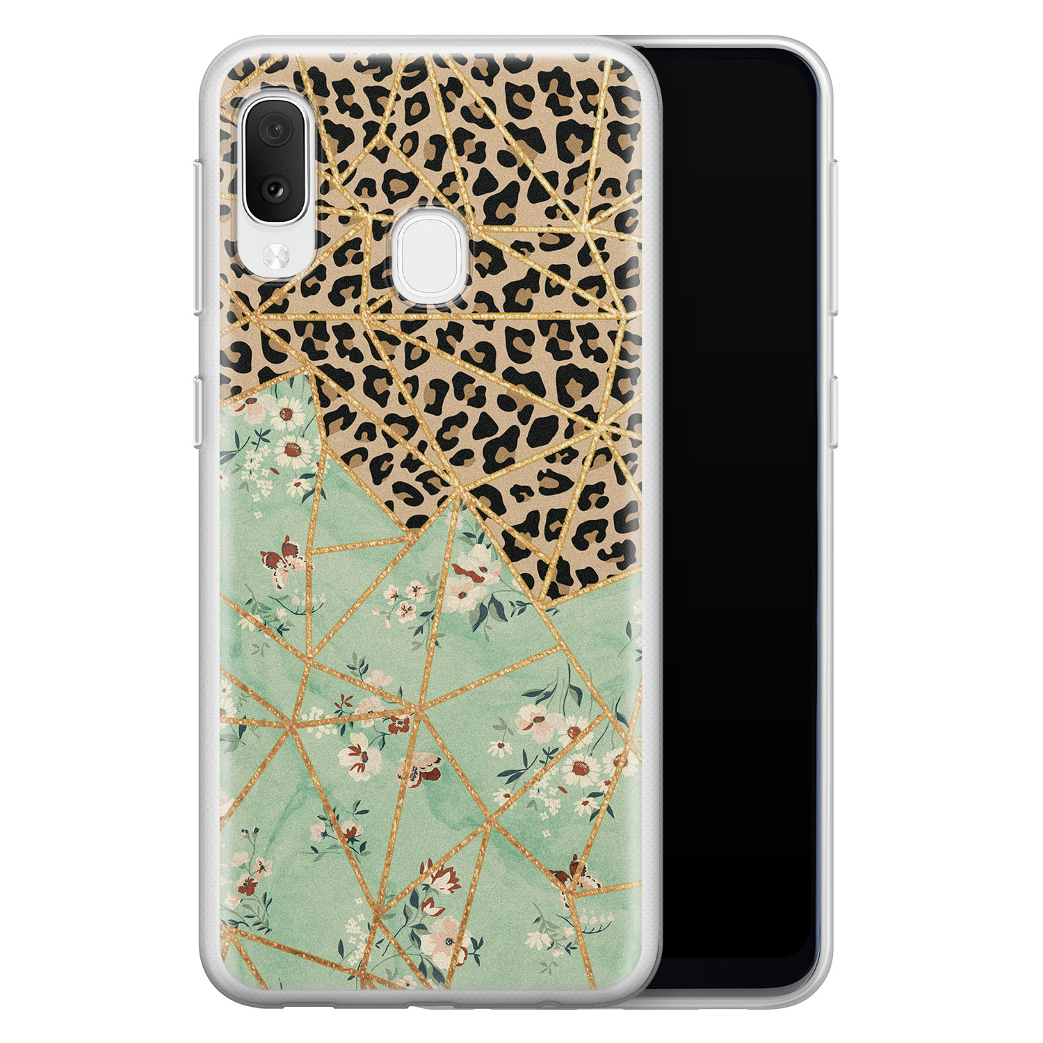 Leuke Telefoonhoesjes Samsung Galaxy A20e siliconen hoesje - Luipaard flower print