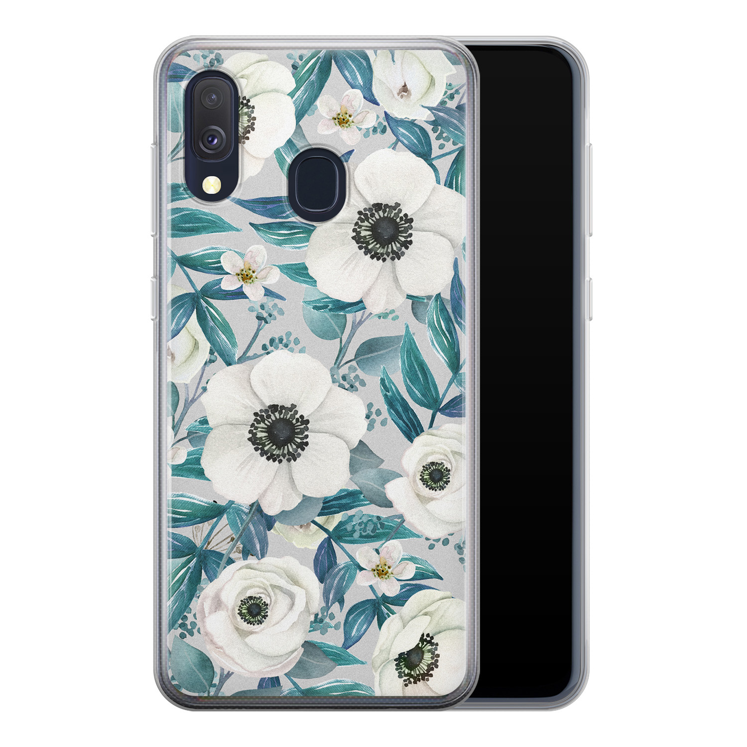 Leuke Telefoonhoesjes Samsung Galaxy A40 siliconen hoesje - Witte bloemen