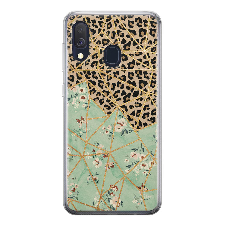 Leuke Telefoonhoesjes Samsung Galaxy A40 siliconen hoesje - Luipaard flower print