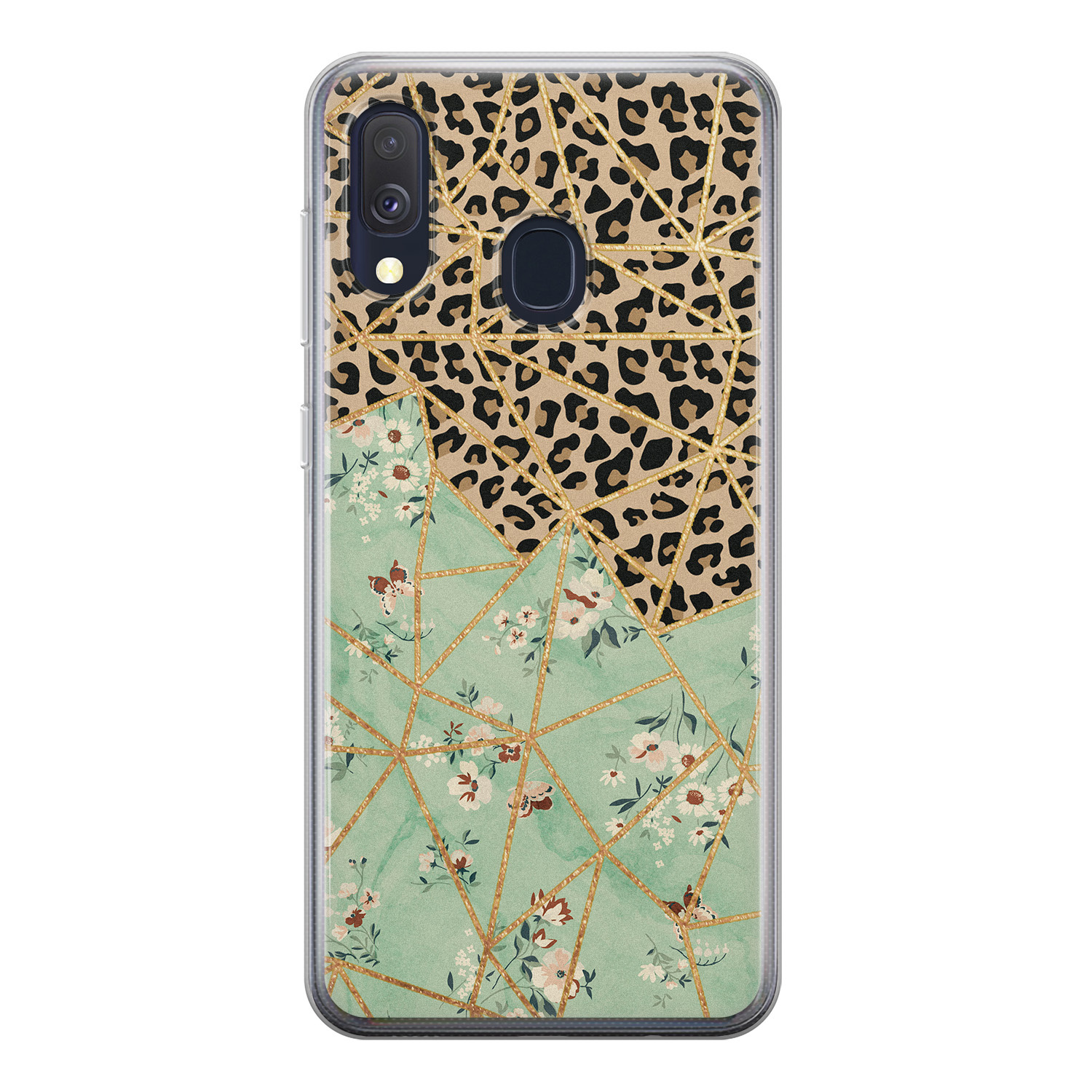 Leuke Telefoonhoesjes Samsung Galaxy A40 siliconen hoesje - Luipaard flower print