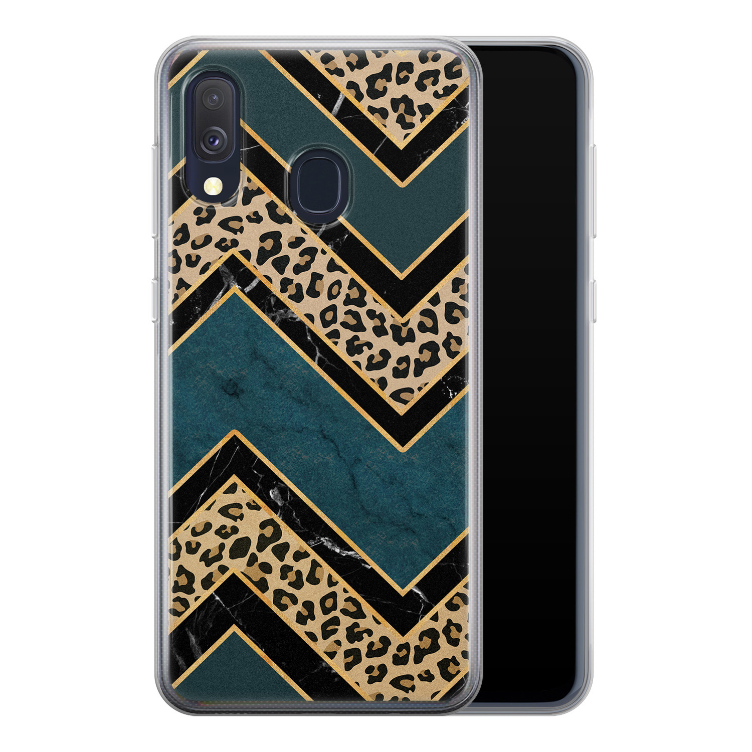 Leuke Telefoonhoesjes Samsung Galaxy A40 siliconen hoesje - Luipaard zigzag