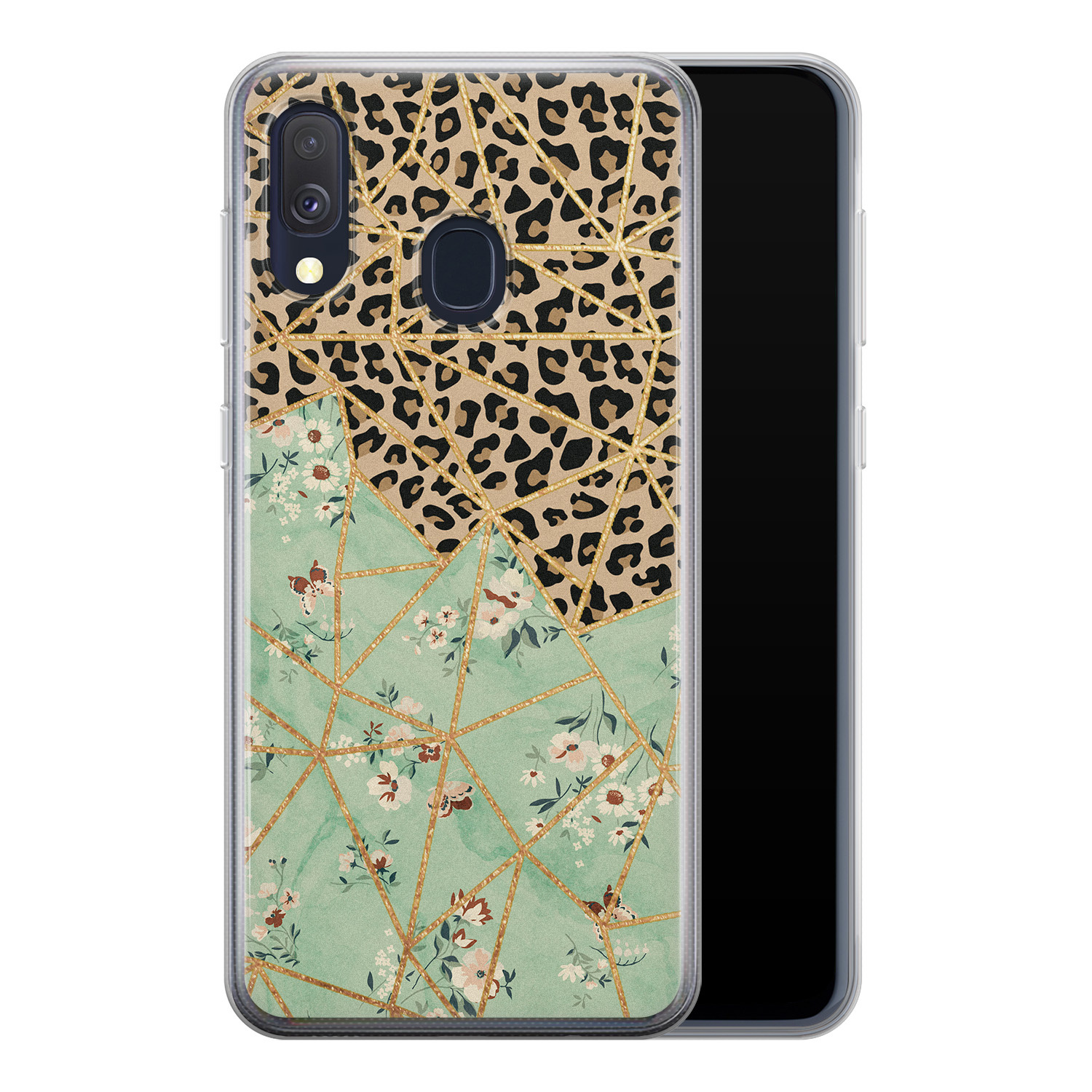 Leuke Telefoonhoesjes Samsung Galaxy A40 siliconen hoesje - Luipaard flower print