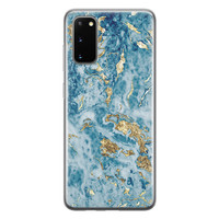 Leuke Telefoonhoesjes Samsung Galaxy S20 siliconen hoesje - Goud blauw marmer