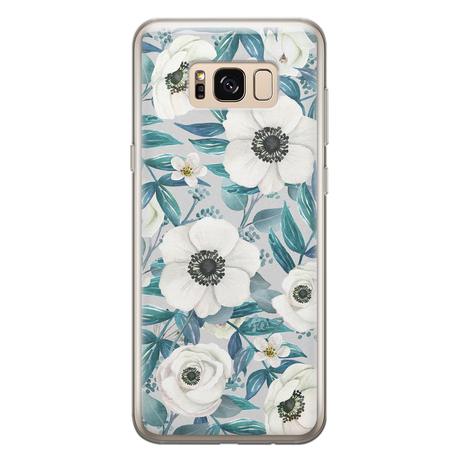 Leuke Telefoonhoesjes Samsung Galaxy S8 siliconen hoesje - Witte bloemen