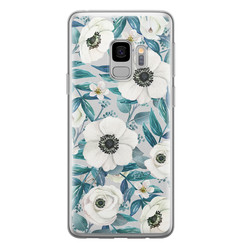 Leuke Telefoonhoesjes Samsung Galaxy S9 siliconen hoesje - Witte bloemen