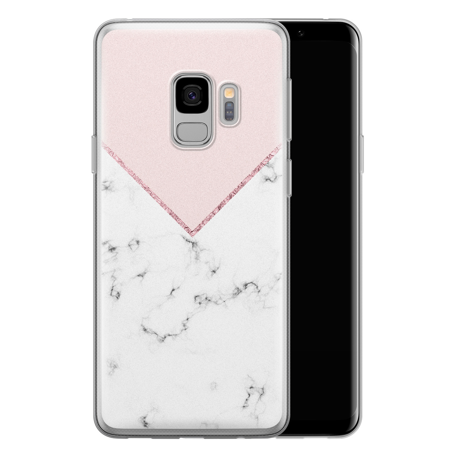 Leuke Telefoonhoesjes Samsung Galaxy S9 siliconen hoesje - Marmer roze grijs