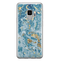 Leuke Telefoonhoesjes Samsung Galaxy S9 siliconen hoesje - Goud blauw marmer