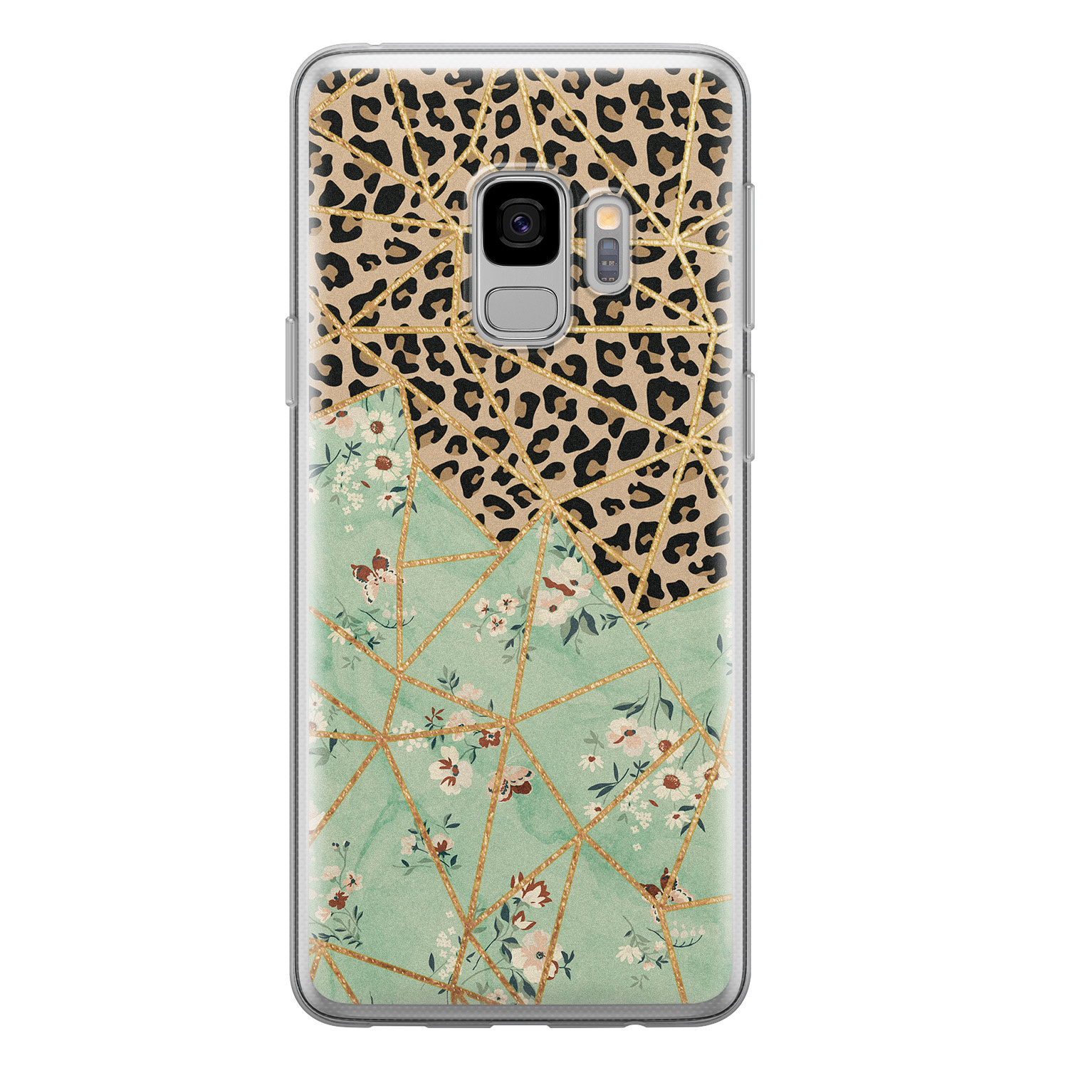 Leuke Telefoonhoesjes Samsung Galaxy S9 siliconen hoesje - Luipaard flower print