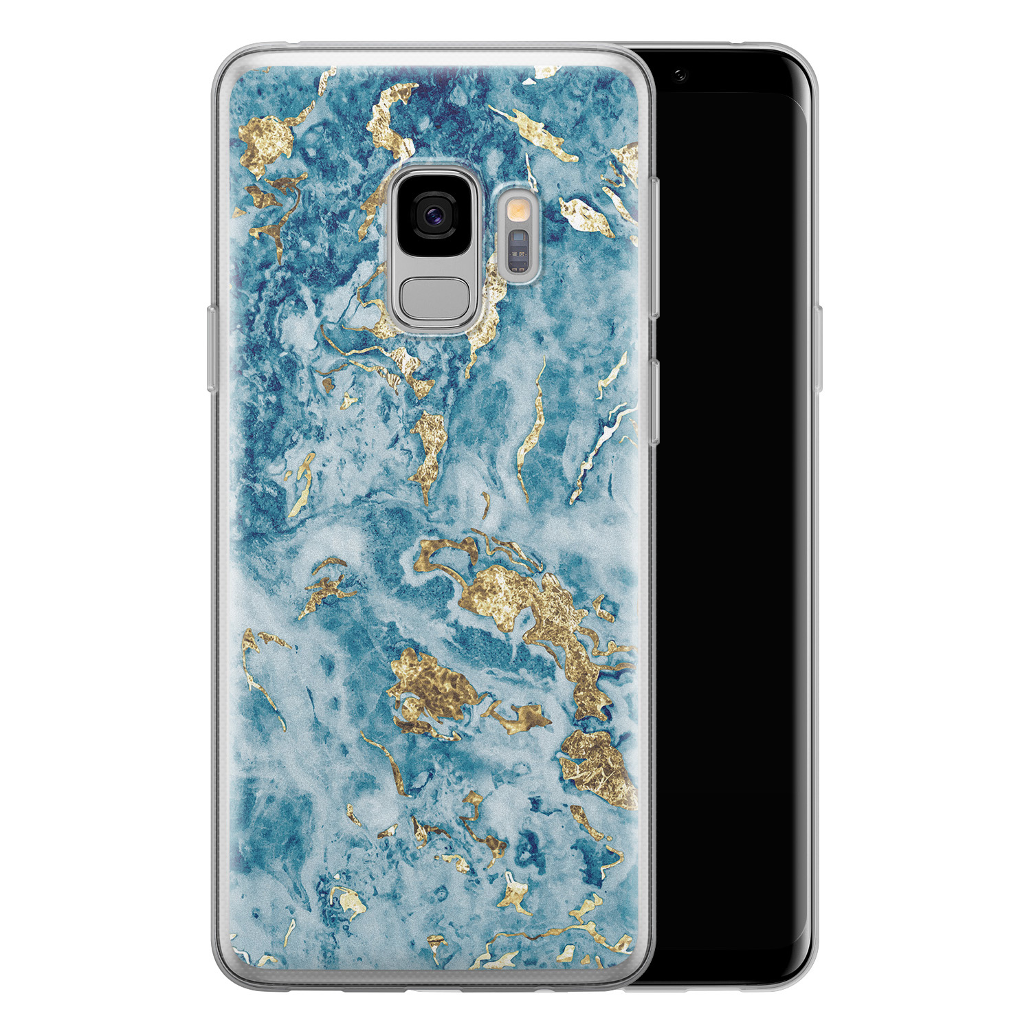 Leuke Telefoonhoesjes Samsung Galaxy S9 siliconen hoesje - Goud blauw marmer