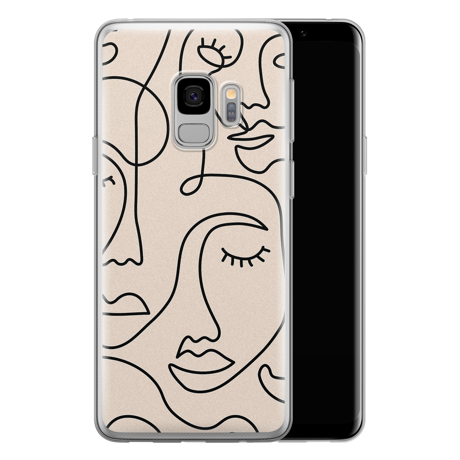 Leuke Telefoonhoesjes Samsung Galaxy S9 siliconen hoesje - Abstract gezicht lijnen