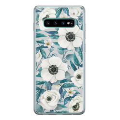 Leuke Telefoonhoesjes Samsung Galaxy S10 siliconen hoesje - Witte bloemen