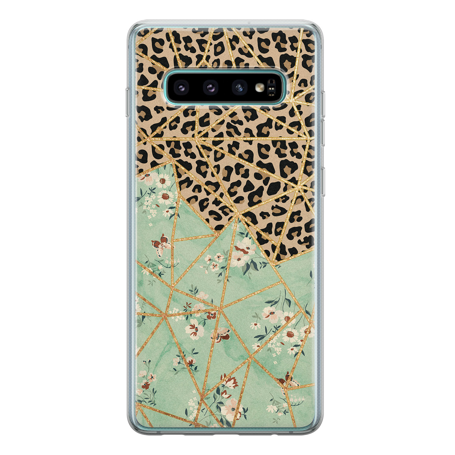 Leuke Telefoonhoesjes Samsung Galaxy S10 siliconen hoesje - Luipaard flower print