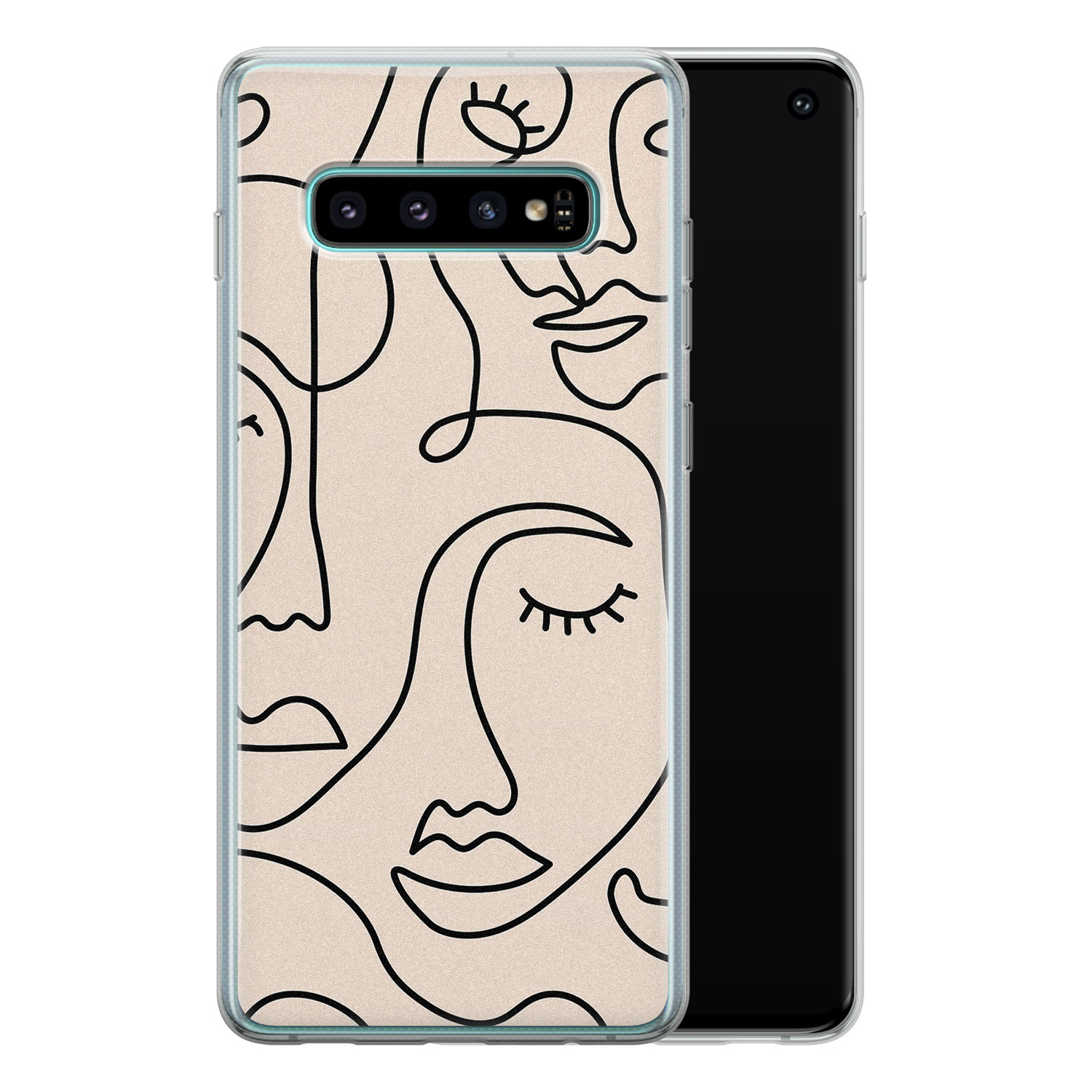 Leuke Telefoonhoesjes Samsung Galaxy S10 siliconen hoesje - Abstract gezicht lijnen