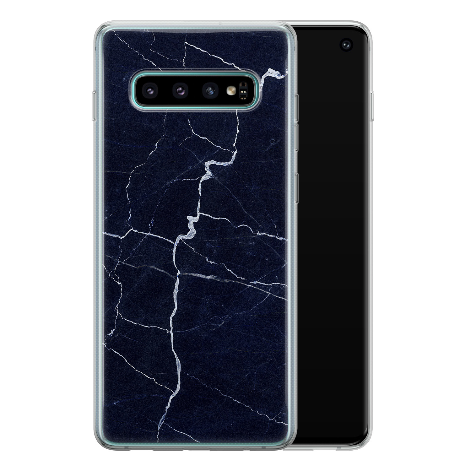 Leuke Telefoonhoesjes Samsung Galaxy S10 siliconen hoesje - Marmer navy blauw