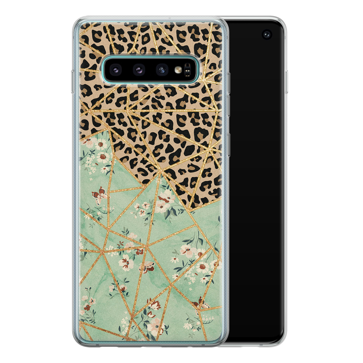 Leuke Telefoonhoesjes Samsung Galaxy S10 siliconen hoesje - Luipaard flower print