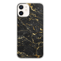 Leuke Telefoonhoesjes iPhone 12 siliconen hoesje - Marmer zwart goud