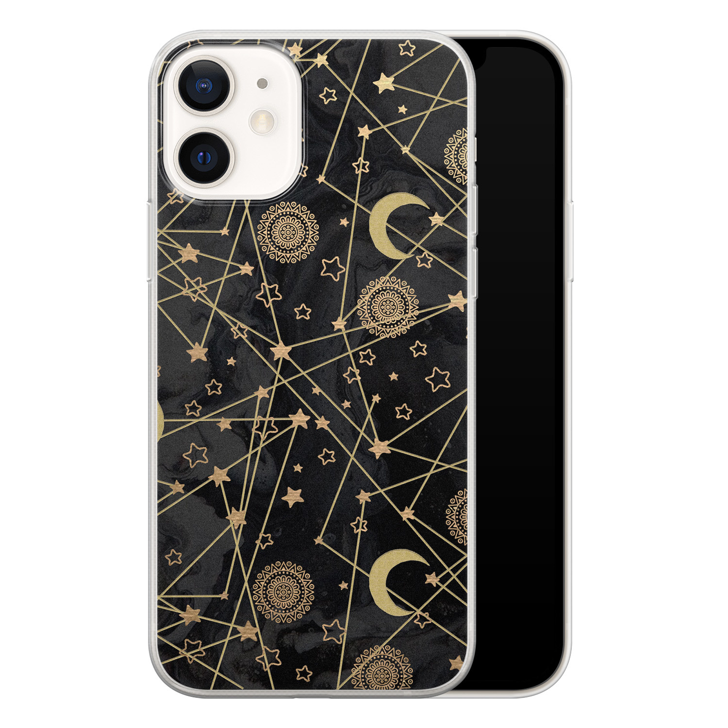 Leuke Telefoonhoesjes iPhone 12 siliconen hoesje - Sun, moon, stars