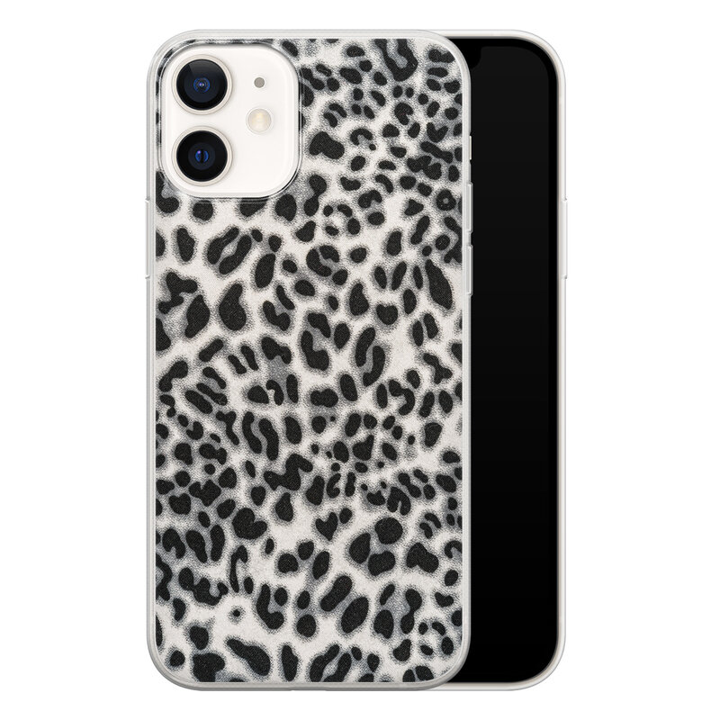 Leuke Telefoonhoesjes iPhone 12 siliconen hoesje - Luipaard grijs