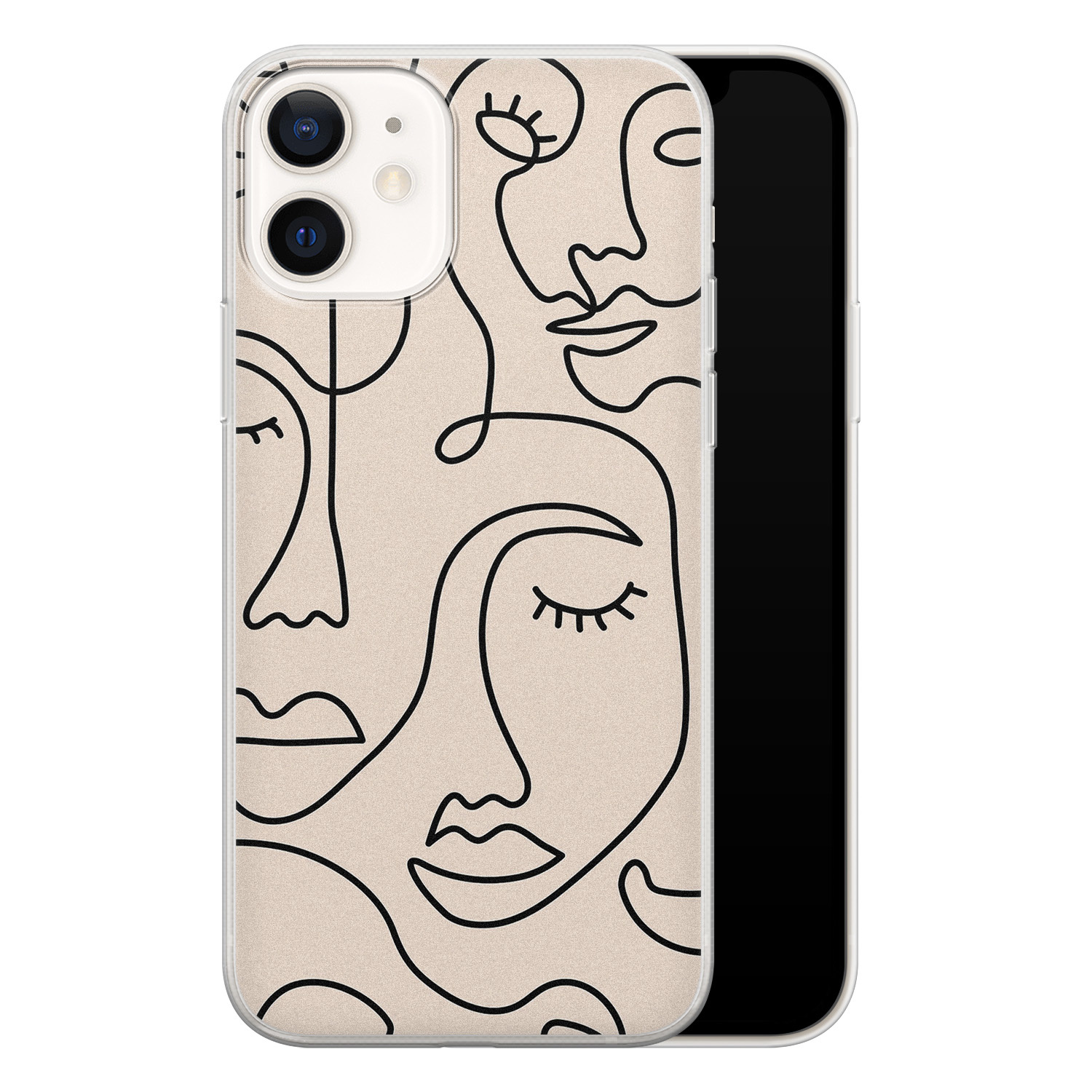 Leuke Telefoonhoesjes iPhone 12 siliconen hoesje - Abstract gezicht lijnen
