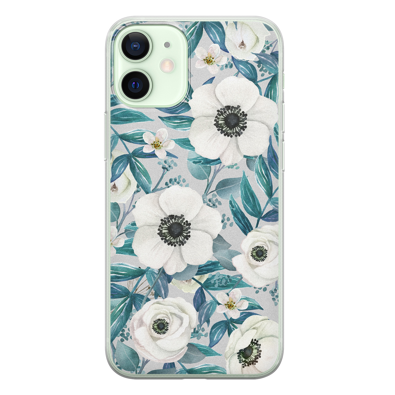 Leuke Telefoonhoesjes iPhone 12 mini siliconen hoesje - Witte bloemen