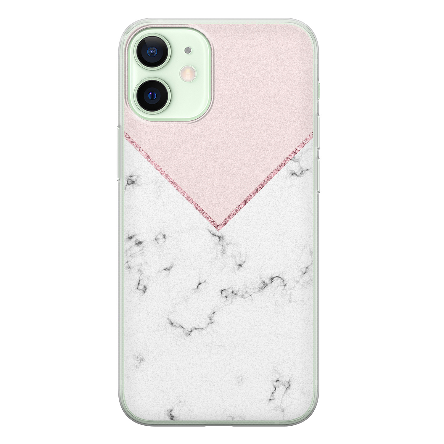 Leuke Telefoonhoesjes iPhone 12 mini siliconen hoesje - Marmer roze grijs