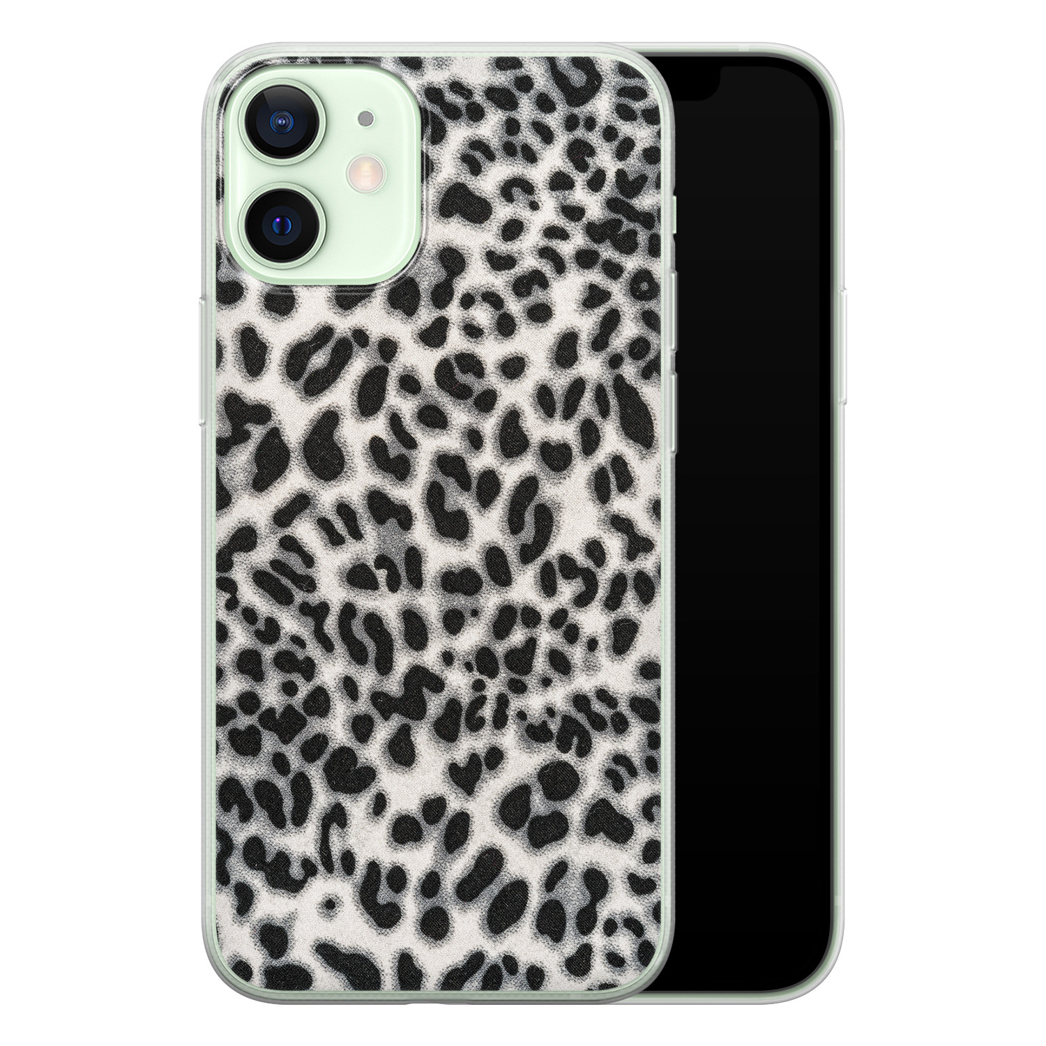 Leuke Telefoonhoesjes iPhone 12 mini siliconen hoesje - Luipaard grijs