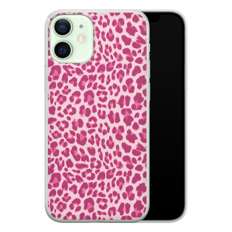 Leuke Telefoonhoesjes iPhone 12 mini siliconen hoesje - Luipaard roze