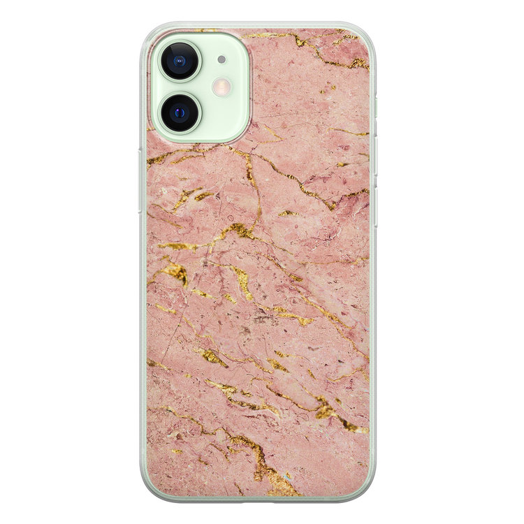 Leuke Telefoonhoesjes iPhone 12 mini siliconen hoesje - Marmer roze goud
