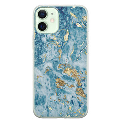 Leuke Telefoonhoesjes iPhone 12 mini siliconen hoesje - Goud blauw marmer