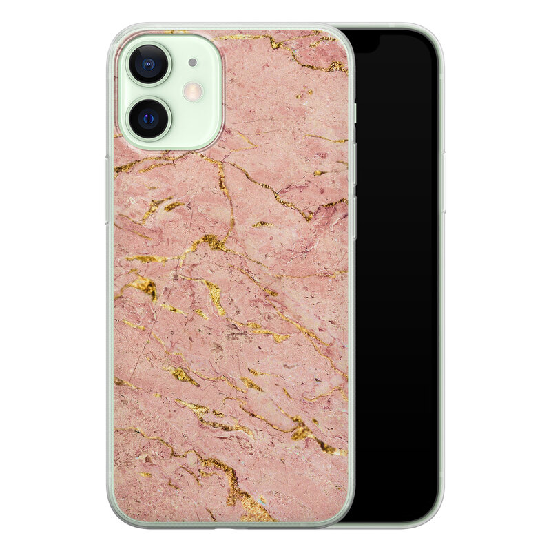 Leuke Telefoonhoesjes iPhone 12 mini siliconen hoesje - Marmer roze goud