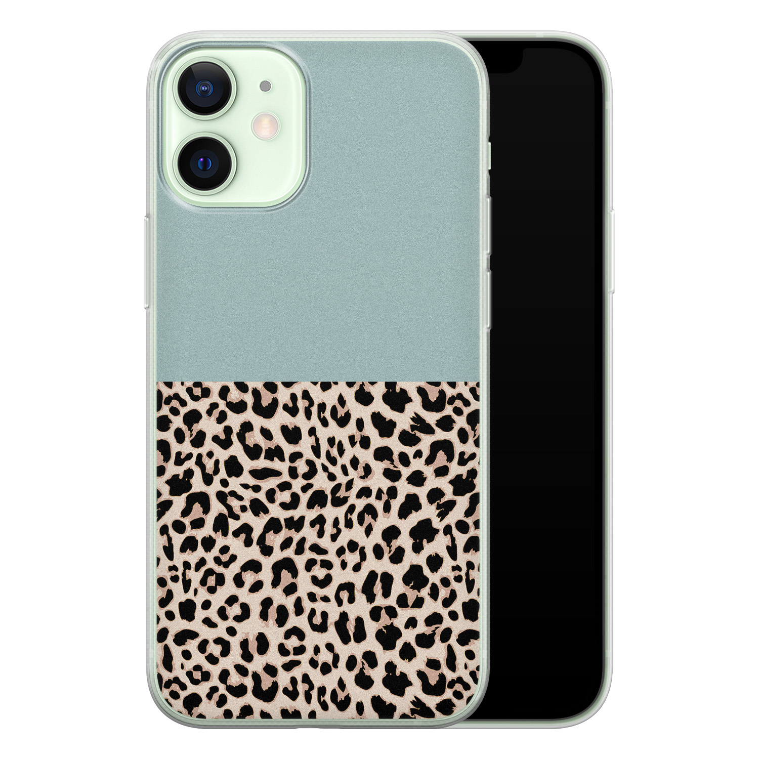 Leuke Telefoonhoesjes iPhone 12 mini siliconen hoesje - Luipaard mint