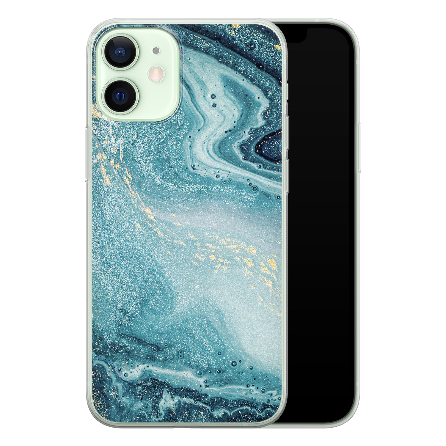 Leuke Telefoonhoesjes iPhone 12 mini siliconen hoesje - Marmer blauw