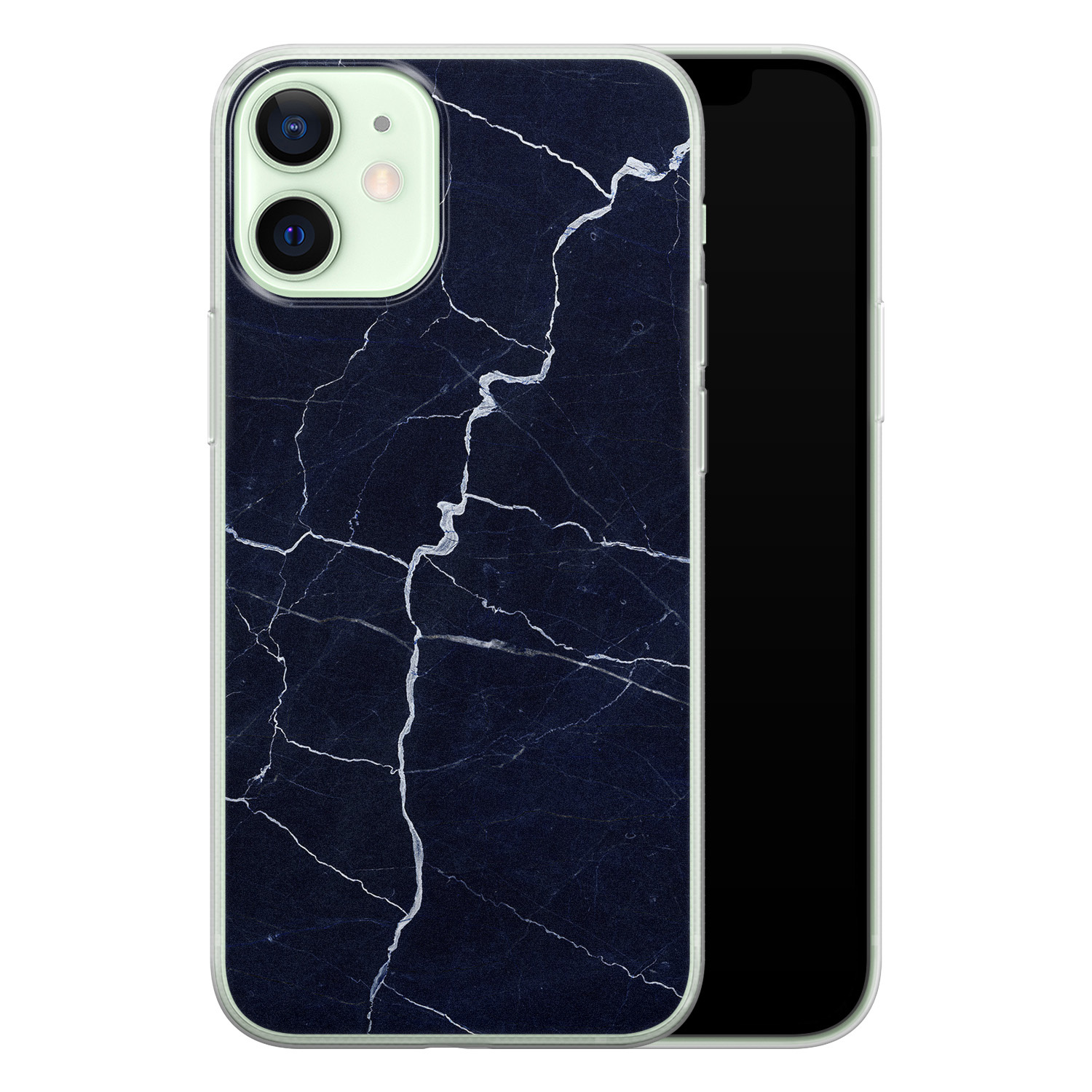 Leuke Telefoonhoesjes iPhone 12 mini siliconen hoesje - Marmer navy blauw