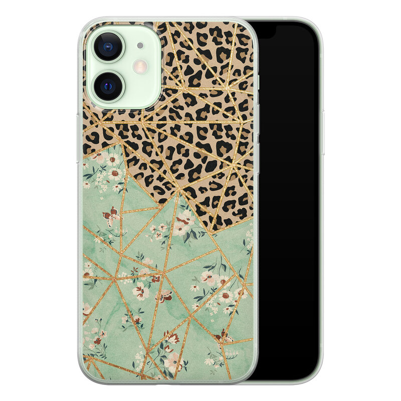 Leuke Telefoonhoesjes iPhone 12 mini siliconen hoesje - Luipaard flower print