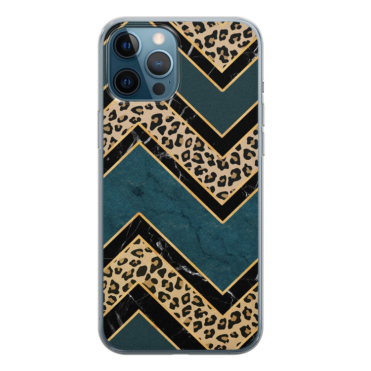 Leuke Telefoonhoesjes iPhone 12 Pro siliconen hoesje - Luipaard zigzag