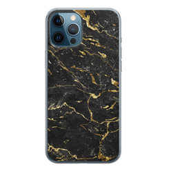 Leuke Telefoonhoesjes iPhone 12 Pro siliconen hoesje - Marmer zwart goud