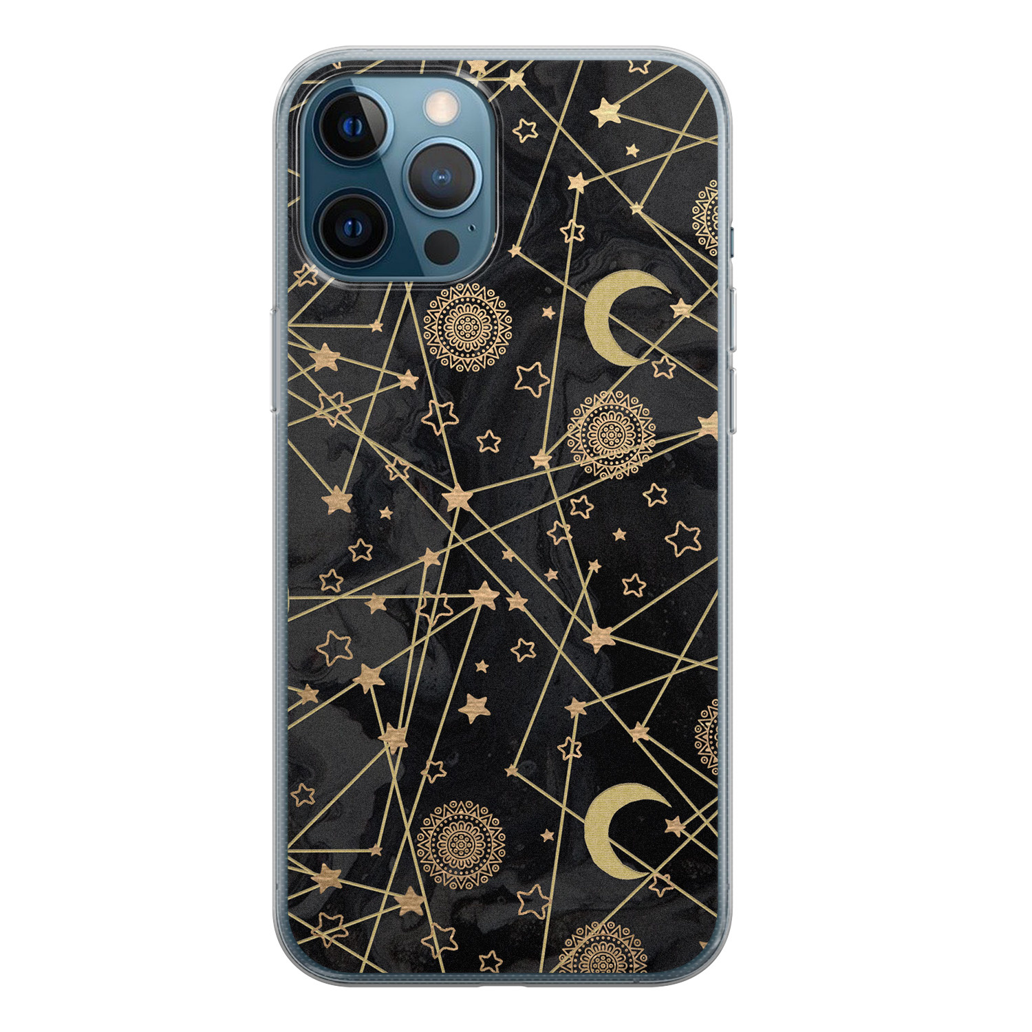 Leuke Telefoonhoesjes iPhone 12 Pro siliconen hoesje - Sun, moon, stars