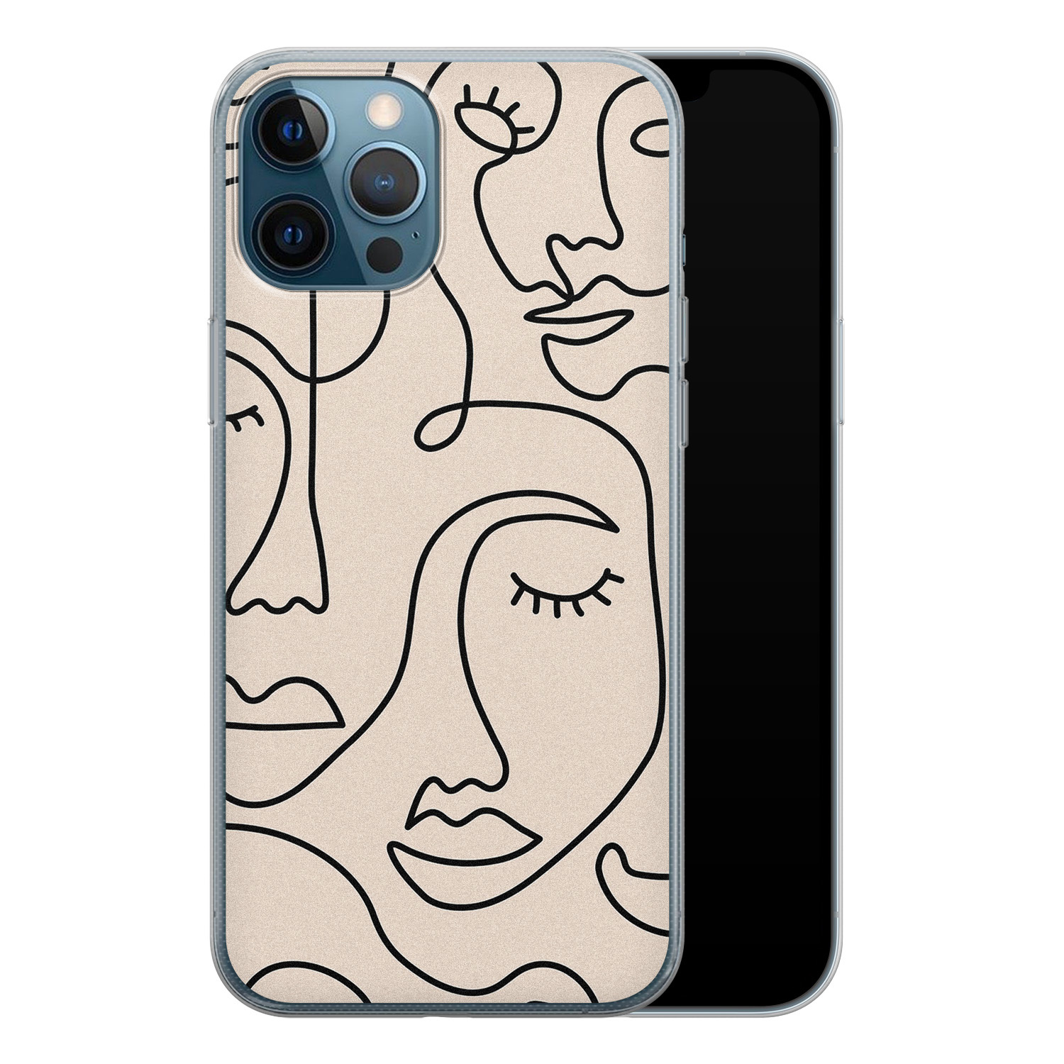 Leuke Telefoonhoesjes iPhone 12 Pro siliconen hoesje - Abstract gezicht lijnen