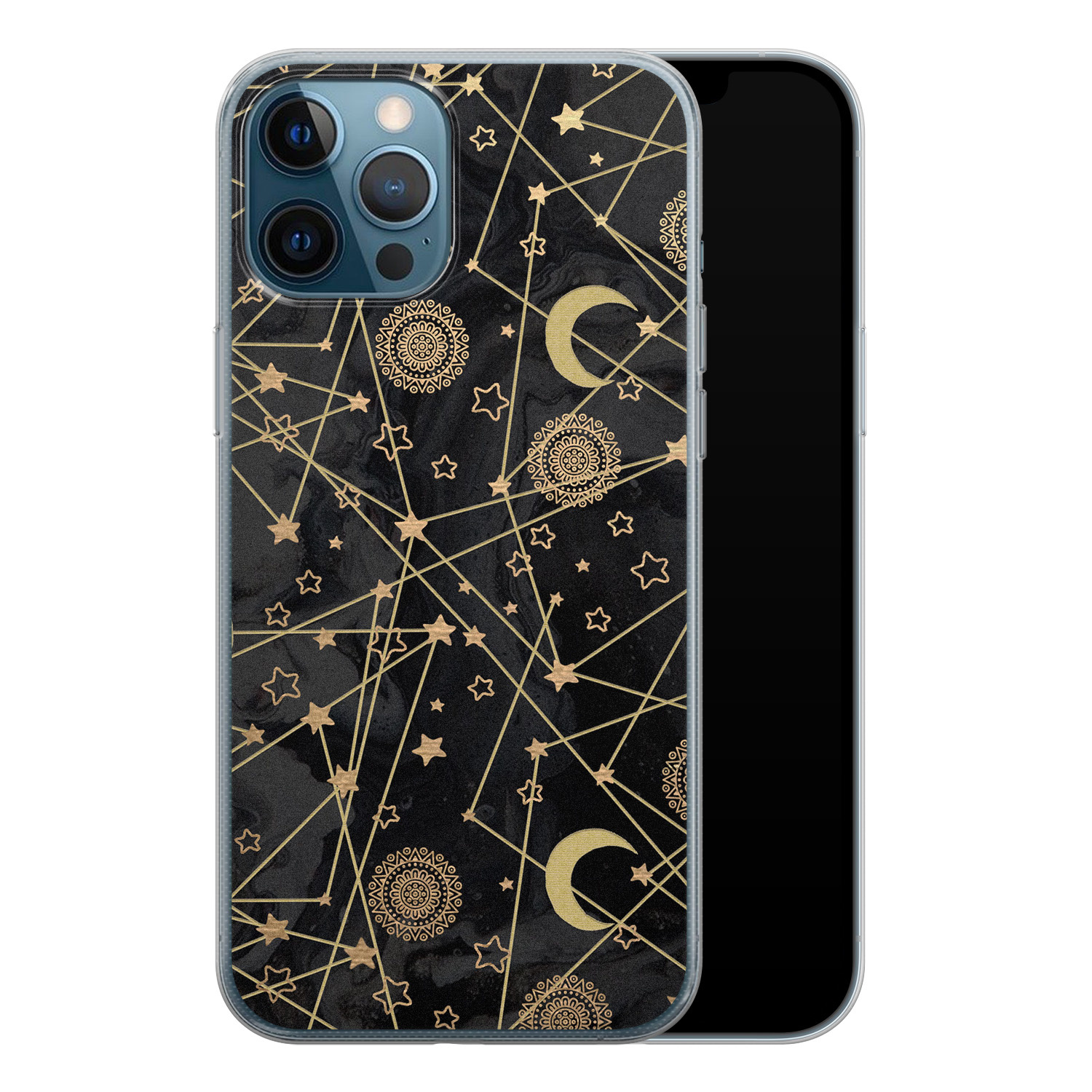 Leuke Telefoonhoesjes iPhone 12 Pro siliconen hoesje - Sun, moon, stars