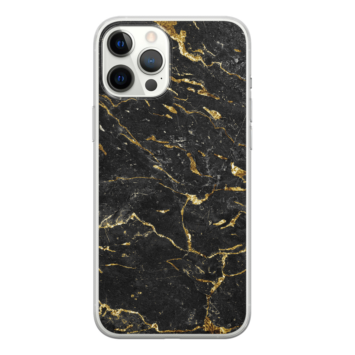 Leuke Telefoonhoesjes iPhone 12 Pro Max siliconen hoesje - Marmer zwart goud