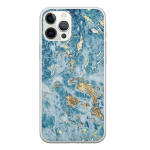 Leuke Telefoonhoesjes iPhone 12 Pro Max siliconen hoesje - Goud blauw marmer