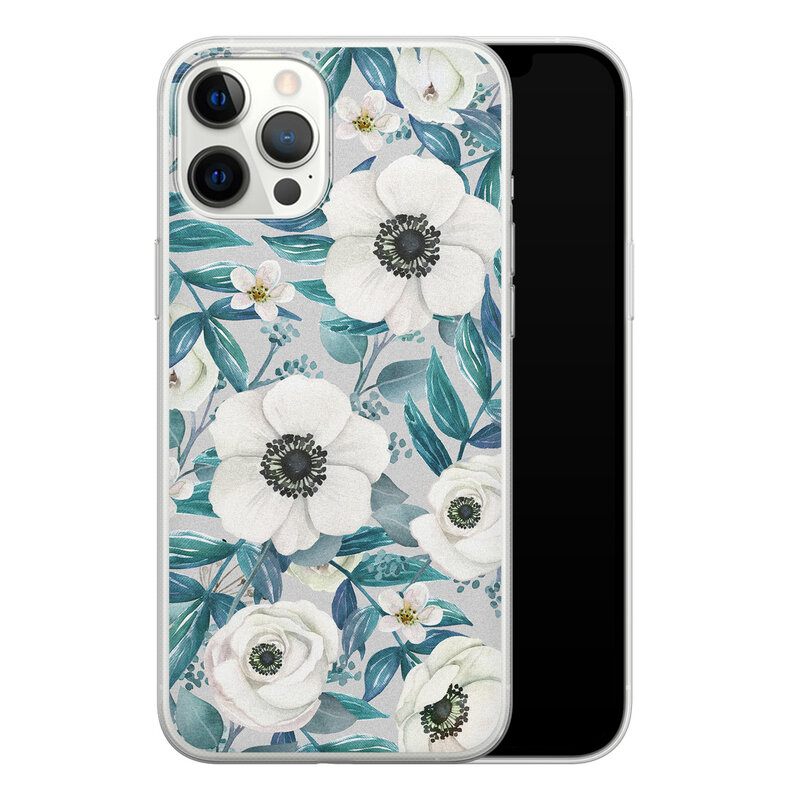 Leuke Telefoonhoesjes iPhone 12 Pro Max siliconen hoesje - Witte bloemen